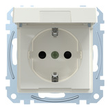 Merten Schutzkontaktsteckdose mit Klappdeckel und Schriftfeld weiß, Retail