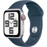 Apple Watch SE (2023), Smartwatch silber/blau, 40 mm, Sportarmband, Aluminium, Cellular