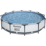 Bestway Steel Pro MAX Frame Pool-Set, Ø 366cm x 76cm, Schwimmbad hellgrau, mit Filterpumpe