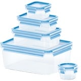 Emsa CLIP & CLOSE Frischhaltedosen-Set, 5-teilig transparent/blau, 4 rechteckige, 1 runde Dose + 5 Deckel