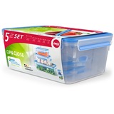 Emsa CLIP & CLOSE Frischhaltedosen-Set, 5-teilig transparent/blau, 4 rechteckige, 1 runde Dose + 5 Deckel