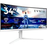 Philips EVNIA 34M2C5601QA, Gaming-Monitor 86.36 cm (34 Zoll), weiß, WQHD, Fast-VA, Curved, HDMI, DP, 200Hz Panel