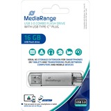 MediaRange Kombo-Speicherstick 16 GB, USB-Stick silber/transparent, USB-A 3.2 Gen 1, USB-C 3.2 Gen 1