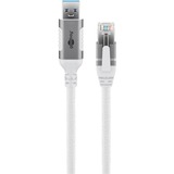 goobay Ethernet-Kabel USB-A 3.2 Gen1 Stecker > RJ-45 Stecker, LAN-Adapter weiß, 1 Meter, geflochtener Textilmantel