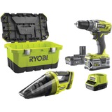 Ryobi ONE+ Akku Combo-Set R18DD3-252VT, Bohrschrauber + Handsauger grün/schwarz, 2x Li-Ionen Akku (2,0Ah + 5,0Ah), 18 Volt