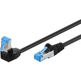 goobay Patchkabel Cat.6a S/FTP (PiMF), 1x 90° gewinkelt schwarz, 0,5 Meter, doppelt geschirmt