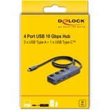 DeLOCK USB 10 Gbps Hub mit 3 x USB-A + 1 x USB-C mit Schalter, USB-Hub grau