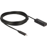 DeLOCK USB 3.2 Gen 2 Aktivverlängerungskabel, USB-C Stecker > USB-C Buchse schwarz, 5 Meter, 10 Gbps, mit DC Strombuchse