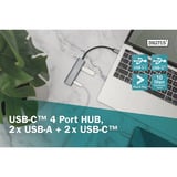 Digitus USB-C 4-Port 2x USB A + 2x USB-C, USB-Hub silber
