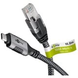 goobay Ethernet-Kabel USB-C 3.2 Gen1 Stecker > RJ-45 Stecker, LAN-Adapter schwarz/silber, 10 Meter