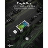 goobay Ethernet-Kabel USB-C 3.2 Gen2 Stecker > RJ-45 Stecker, LAN-Adapter schwarz/silber, 10 Meter, geflochtener Textilmantel