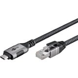 goobay Ethernet-Kabel USB-C 3.2 Gen2 Stecker > RJ-45 Stecker, LAN-Adapter schwarz/silber, 10 Meter, geflochtener Textilmantel