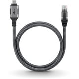goobay Ethernet-Kabel USB-C 3.2 Gen2 Stecker > RJ-45 Stecker, LAN-Adapter schwarz/silber, 10 Meter, geflochtener Textilmantel