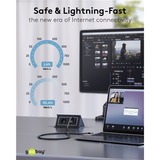 goobay Ethernet-Kabel USB-C 3.2 Gen2 Stecker > RJ-45 Stecker, LAN-Adapter schwarz/silber, 10 Meter, geflochtener Textilmantel