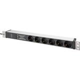 Digitus 19" Steckdosenleiste mit Aluminiumprofil, 6-fach, 1HE schwarz/aluminium, 2 Meter Kabel, Überspannungsschutz, Netzfilter, Stecker Typ-C