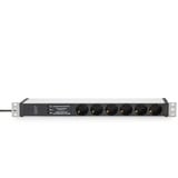 Digitus 19" Steckdosenleiste mit Aluminiumprofil, 6-fach, 1HE schwarz/aluminium, 2 Meter Kabel, Überspannungsschutz, Netzfilter, Stecker Typ-C