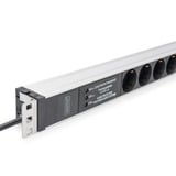 Digitus 19" Steckdosenleiste mit Aluminiumprofil, 6-fach, 1HE schwarz/aluminium, 2 Meter Kabel, Überspannungsschutz, Netzfilter, Stecker Typ-C