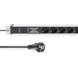 Digitus 19" Steckdosenleiste mit Aluminiumprofil, 6-fach, 1HE schwarz/aluminium, 2 Meter Kabel, Überspannungsschutz, Netzfilter, Stecker Typ-C