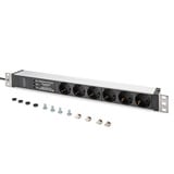 Digitus 19" Steckdosenleiste mit Aluminiumprofil, 6-fach, 1HE schwarz/aluminium, 2 Meter Kabel, Überspannungsschutz, Netzfilter, Stecker Typ-C