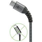 goobay USB 2.0 Kabel, USB-A Stecker > USB-C Stecker grau/silber, 1 Meter, Textilkabel mit Metallsteckern