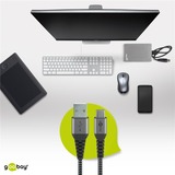 goobay USB 2.0 Kabel, USB-A Stecker > USB-C Stecker grau/silber, 1 Meter, Textilkabel mit Metallsteckern