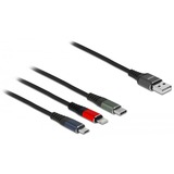 DeLOCK USB Ladekabel, USB-A Stecker > USB-C + Micro USB + Lightning Stecker mehrfarbig, 30cm, gesleevt, nur Ladefunktion