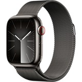 Apple Watch Series 9, Smartwatch graphit/graphit, Edelstahl, 45 mm, Milanaise Armbamd, Cellular
