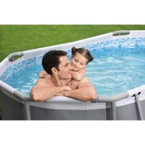 Bestway Power Steel Frame Pool-Set, 305cm x 200cm x 84cm, Schwimmbad grau/blau, mit Filterpumpe