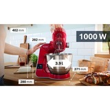 Bosch Home MUM5X720 Küchenmaschine rot/silber, 1.000 Watt, integrierte Waage, Serie 4