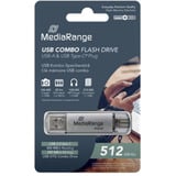 MediaRange Kombo-Speicherstick 512 GB, USB-Stick silber/transparent, USB-A 3.2 Gen 1, USB-C 3.2 Gen 1