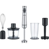 Severin Kabelloser Stabmixer SM 3775 Premium-Set edelstahl (gebürstet)/schwarz, Li-Ion Akku, 2.000 mAh, mit Zerkleinerer, Kartoffelstampfer, Schneebesen