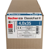 fischer Spanplattenschraube ClassicFast II 4,0x35 Senkkopf TX 1000 Stück, mit Vollgewinde, verzinkt