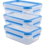 Emsa CLIP & CLOSE Frischhaltedosen 1,0 Liter transparent/blau, rechteckig, 3 Stück