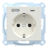 Merten Schutzkontakt-Steckdose Typ F mit USB Ladegerät und Schraubbefestigung MEG2367-0319 weiß (glänzend), Retail