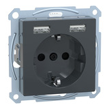 Merten Schutzkontakt Steckdose mit USB Ladegerät, Unterputz, 16 Ampere, 250 Volt, MEG2366-0414 anthrazit, Retail