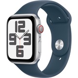Apple Watch SE (2023), Smartwatch silber/blau, 44 mm, Sportarmband, Aluminium, Cellular
