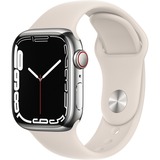 Apple Watch Series 7, Smartwatch silber/beige, 41 mm, Sportarmband, Edelstahl-Gehäuse, LTE