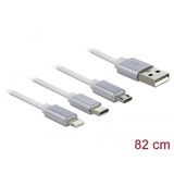 DeLOCK USB Aufrollladekabel, USB-A > Micro-USB + USB-C + Lightning weiß/silber, ca. 1 Meter, nur Ladefunktion