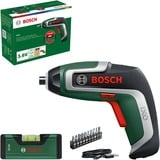 Bosch Akkuschrauber IXO 7 Wasserwagen-Set 3,6Volt grün/schwarz, Li-Ionen Akku 2,0Ah, Wasserwaage 12cm, Bitsatz