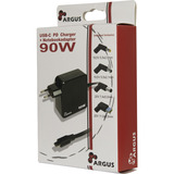 Inter-Tech Ladegerät Argus PD-2090, USB-C Charger schwarz, 1,40m Kabel, PD 3.0, 90 Watt, inkl. 4 Adapter