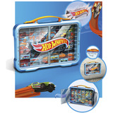 Theo Klein Hot Wheels - Sammelkoffervitrine mit Licht, Aufbewahrungsbox hellblau/transparent, für 54 Fahrzeuge, 1:64