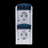 Busch-Jaeger Schutzkontakt-Steckdose zweifach, senkrecht, Aufputz, mit Beschriftungsfeld, 16 Ampere, 250 Volt blau, Retail