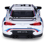 Jamara BMW 3.0 CSL Diecast, Modellfahrzeug weiß, Maßstab 1:34, inkl. Knopfzellen, Rückzugmotor