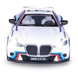 Jamara BMW 3.0 CSL Diecast, Modellfahrzeug weiß, Maßstab 1:34, inkl. Knopfzellen, Rückzugmotor