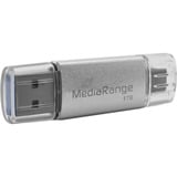 MediaRange Kombo-Speicherstick 1 TB, USB-Stick silber/transparent, USB-A 3.2 Gen 1, USB-C 3.2 Gen 1