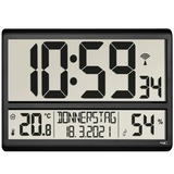 TFA Digitale XL-Funkuhr mit Raumklima, Wecker schwarz, 36cm breit
