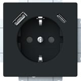 0 Schutzkontaktsteckdose mit USB-A und USB-C Anschluss schwarz, Retail