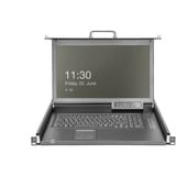 Digitus Modulare HD LCD KVM Konsole mit 17" TFT 8 Port Cat 5, KVM-Switch schwarz, deutsches Tastaturlayout, 8 Port Cat 5 KVM-Switch, Touchpad