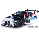 Jamara BMW M4 GT3 Diecast, Modellfahrzeug weiß, Maßstab 1:32, inkl. Knopfzellen, Rückzugmotor