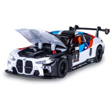 Jamara BMW M4 GT3 Diecast, Modellfahrzeug weiß, Maßstab 1:32, inkl. Knopfzellen, Rückzugmotor